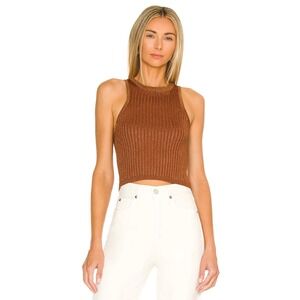 Superdown Sonya Ribbed Tank High Neck in Chocolate Brown Metallic Size Small